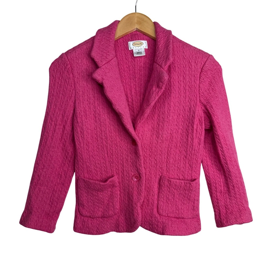 Talbots Petites Vintage 100% Wool Cable Knit Blazer Womens Size Small Pink